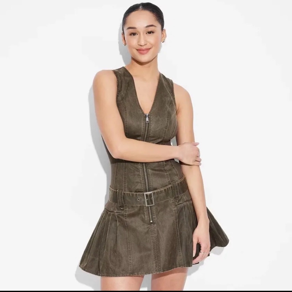 Wild Fable Brown Sleeveless Zip-Up Mini Dress